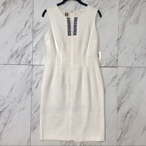 2/$100 NEW Anne Klein Sleeveless Embellished Cotton Sheath Dress SZ 4 - Picture 1 of 4